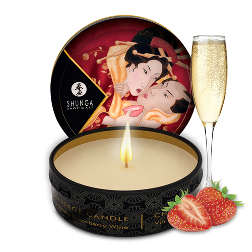 Mini bougie de massage - Vin pétillant à la fraise - Shunga