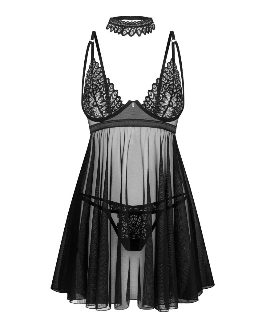 Donarella babydoll et String - Noire - NP - vue 5