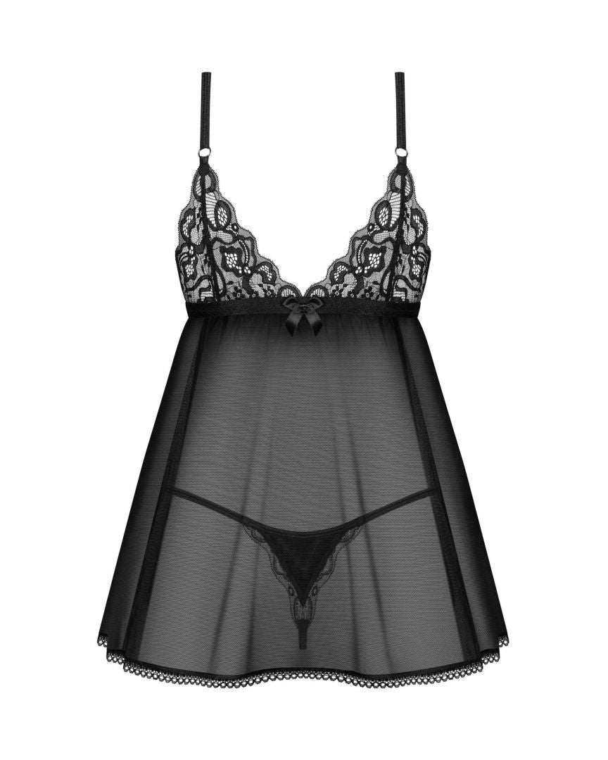 Blomentis babydoll et String - Noire - vue 7
