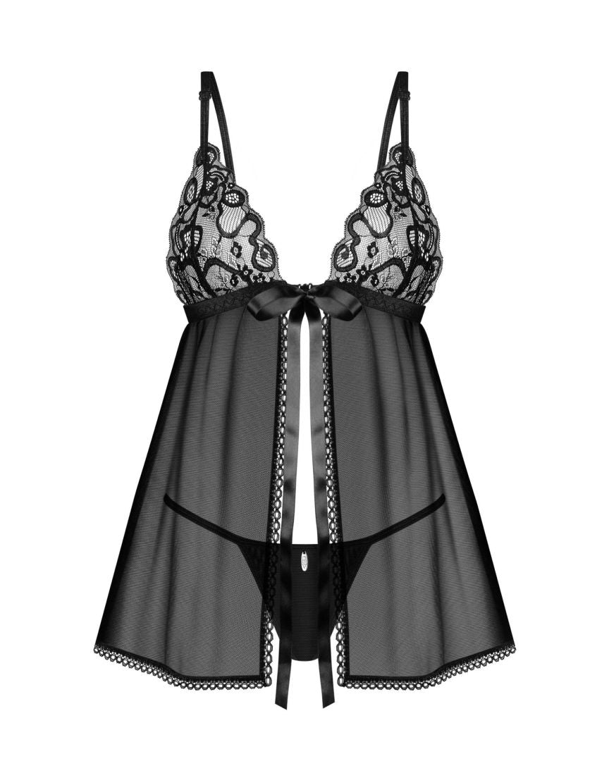 Blomentis babydoll et String - Noire - vue 6