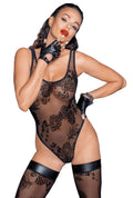 F242 Tulle body avec broderie flock à motifs - Noir Handmade