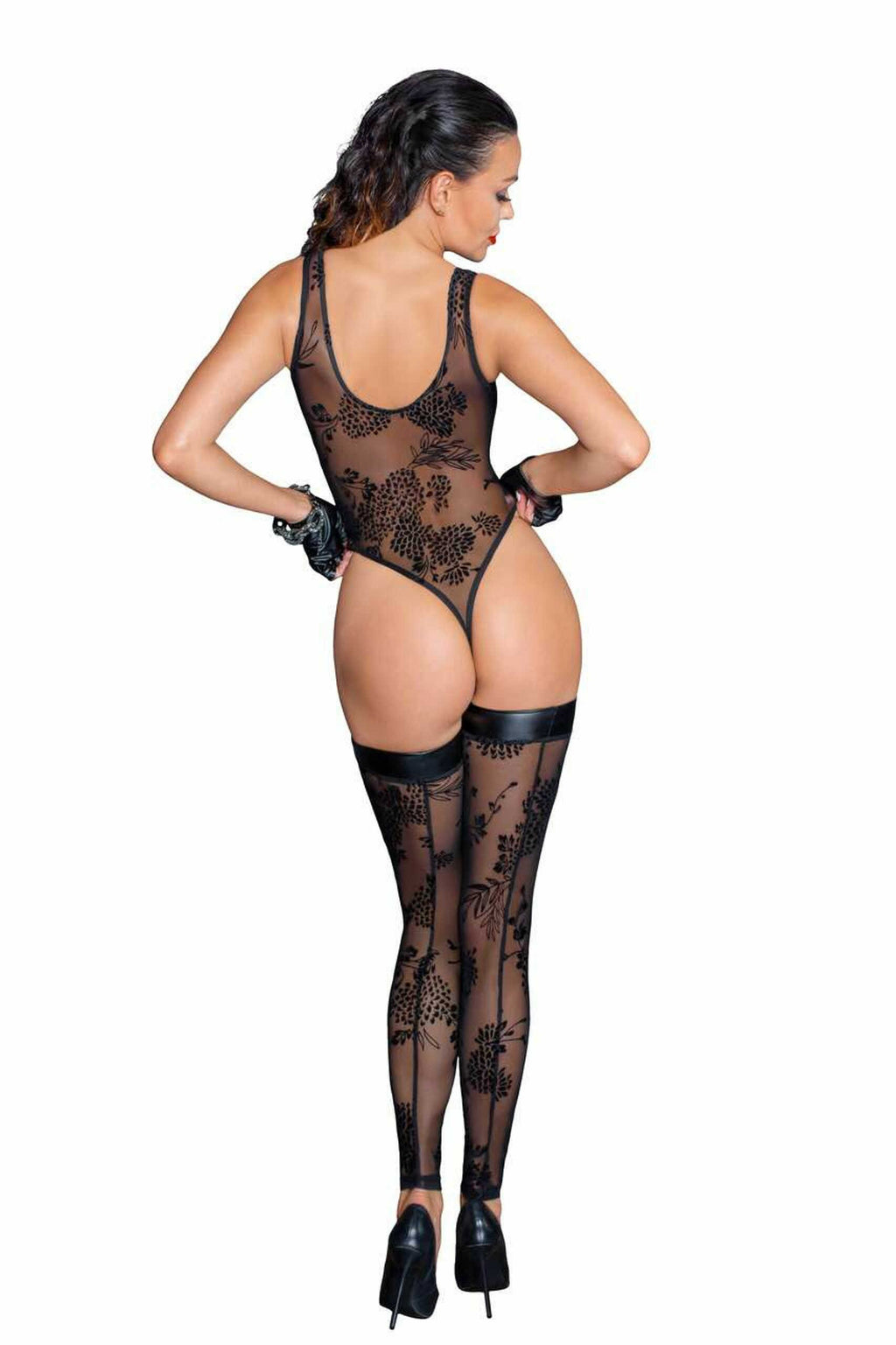 F242 Tulle body avec broderie flock à motifs - vue 2