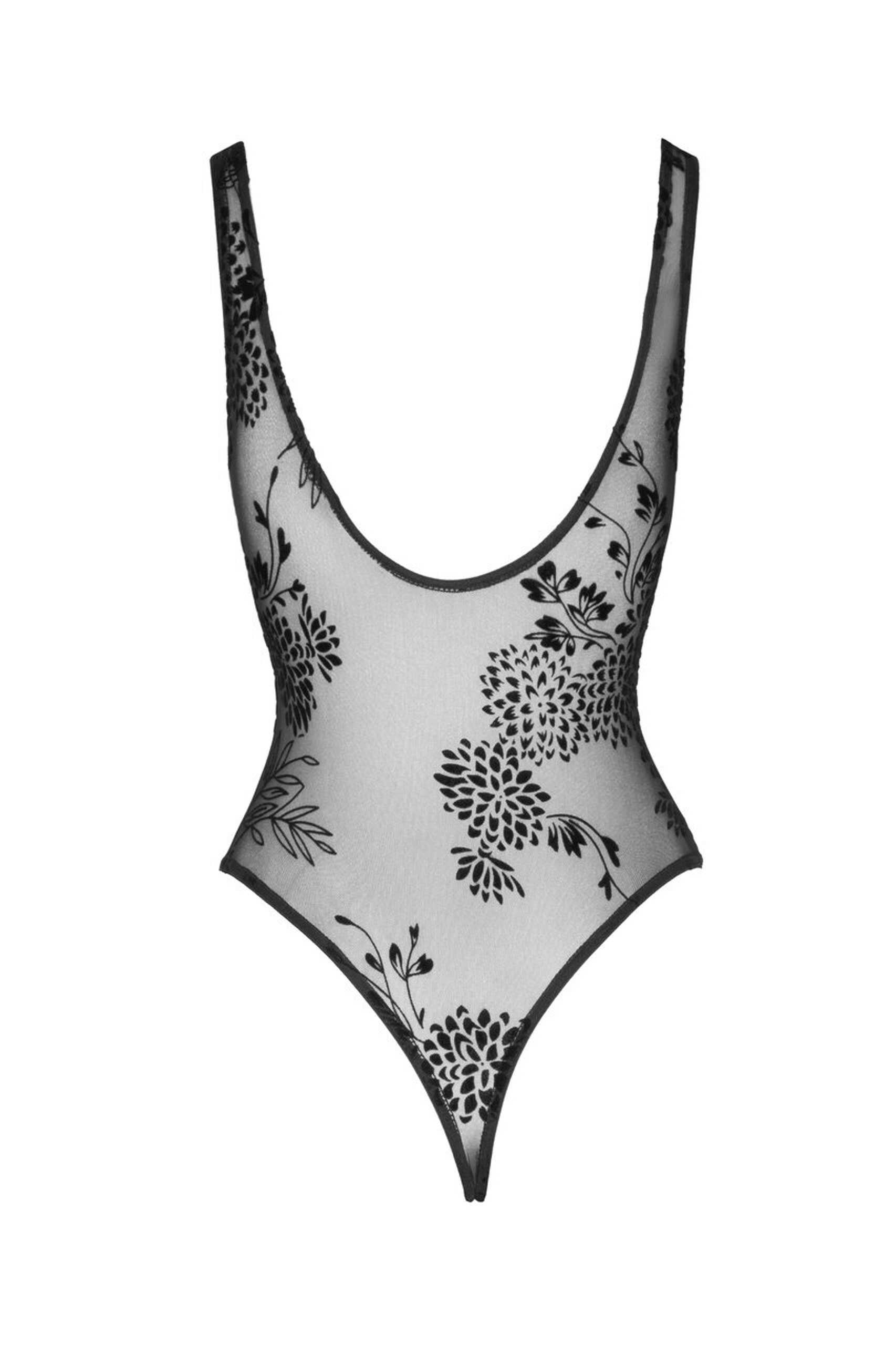 F242 Tulle body avec broderie flock à motifs - vue 5