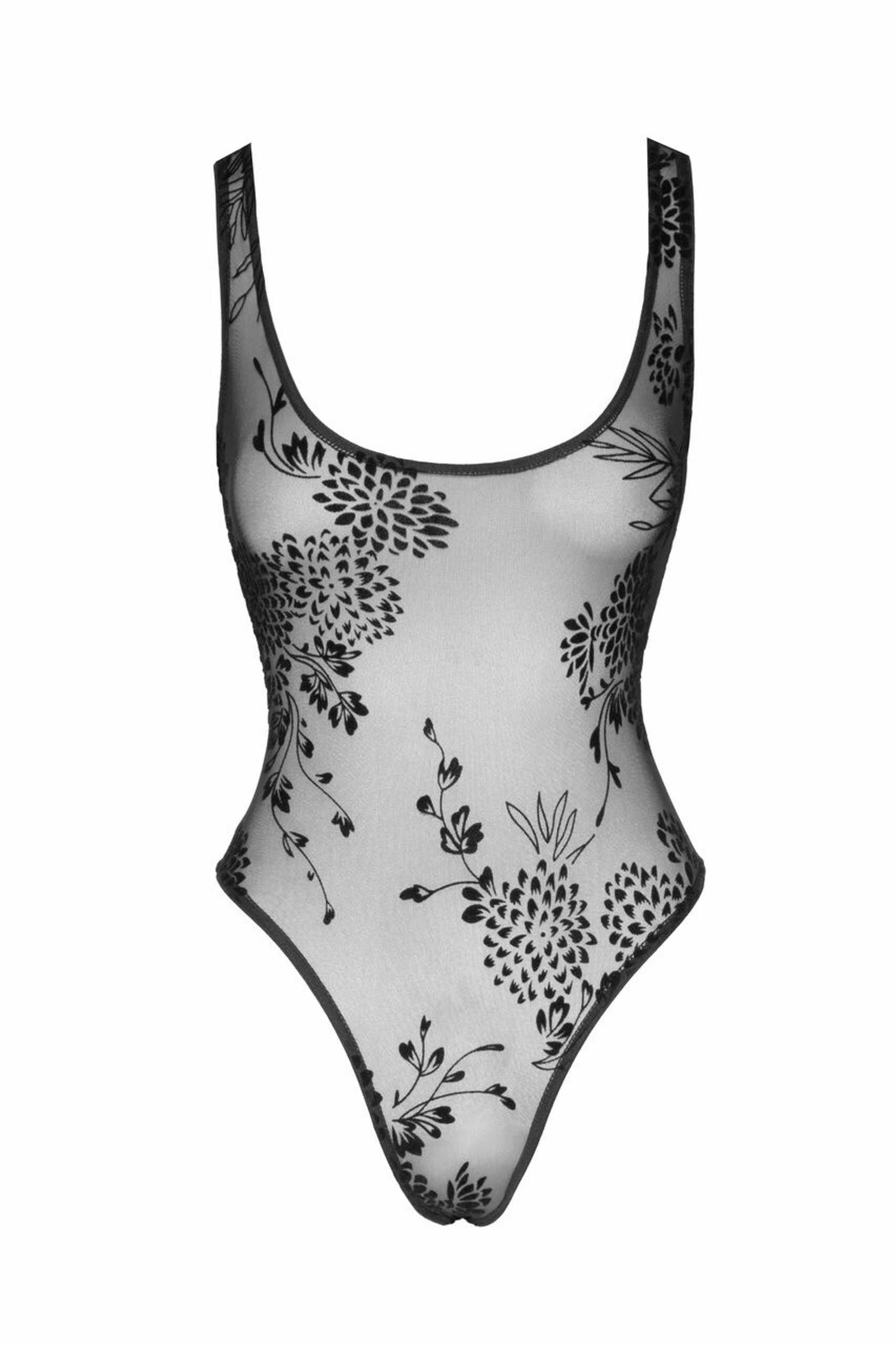 F242 Tulle body avec broderie flock à motifs - vue 6