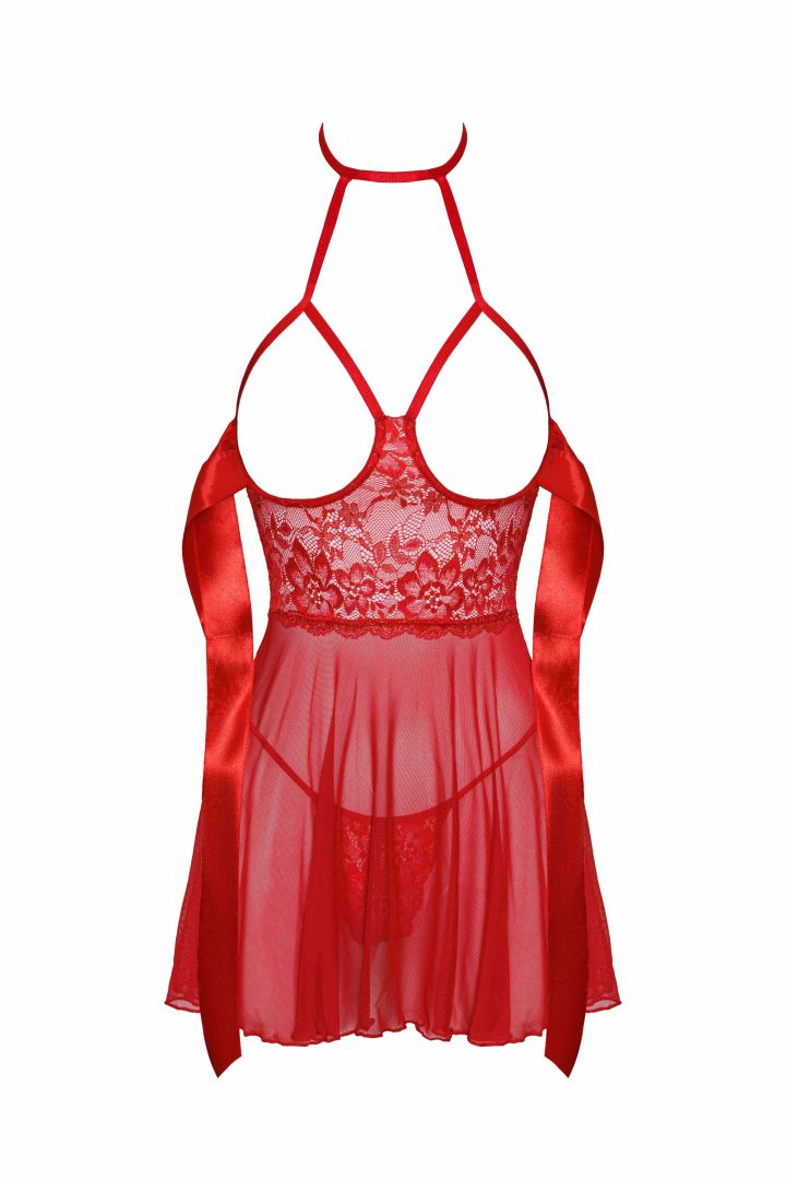 Sexy Kiss 247 babydoll et ruban de satin - Rouge - vue 5