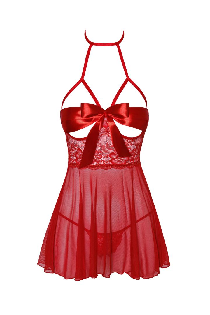 Sexy Kiss 247 babydoll et ruban de satin - Rouge - vue 4