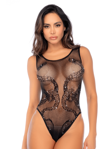 Body Snake – Résille noire motif serpent & strass