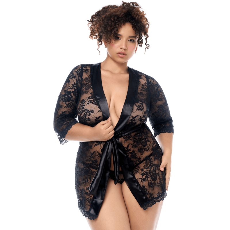 Peignoir en dentelle grande taille Mapalé avec string